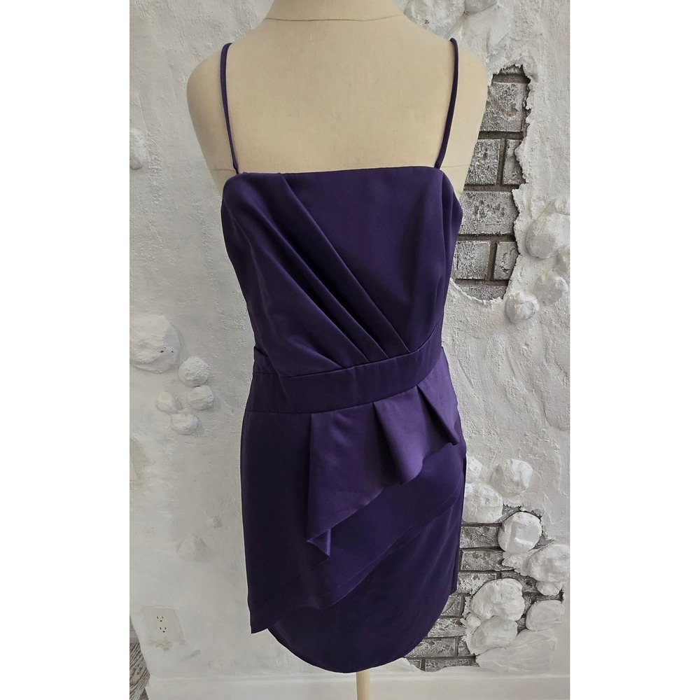 WTOO by Watters Purple Pleated Ruffle Cocktail Dress Women Size 10 Wedding Prom